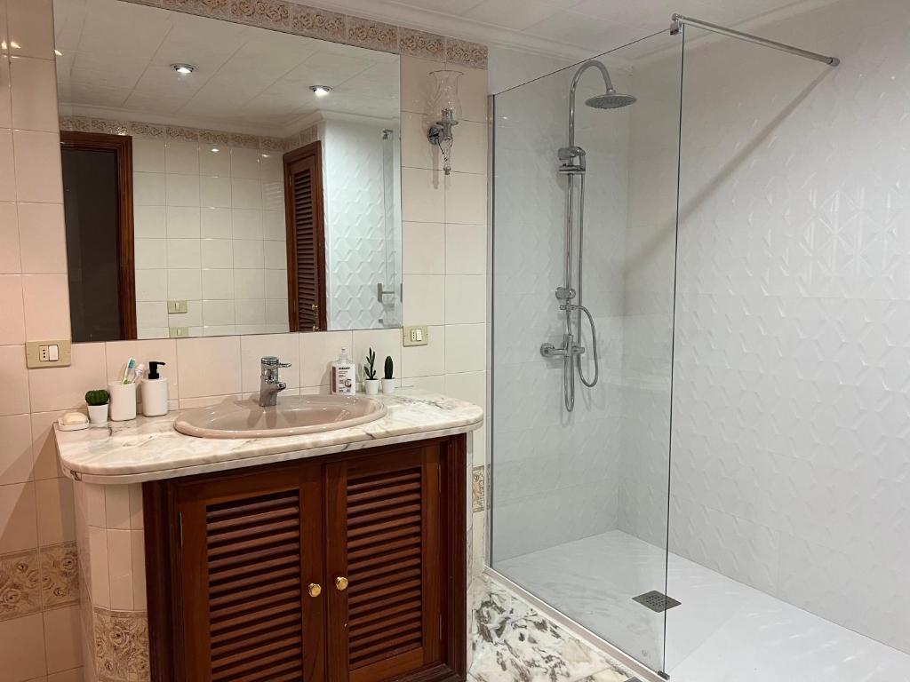 un baño con lavabo y ducha en CoLiving El Secretario, en Las Palmas de Gran Canaria