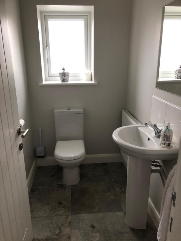 łazienka z toaletą, umywalką i oknem w obiekcie Woodcliff w mieście Birkenhead