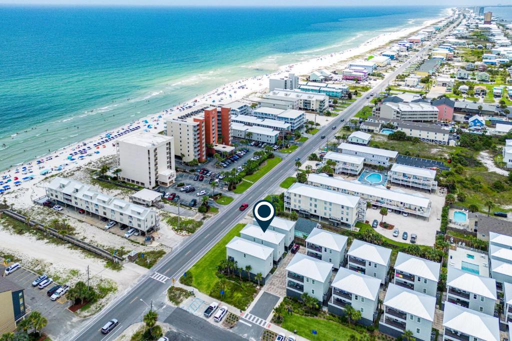an aerial view of a city and the beach at Lost Dunes #B in Gulf Shores