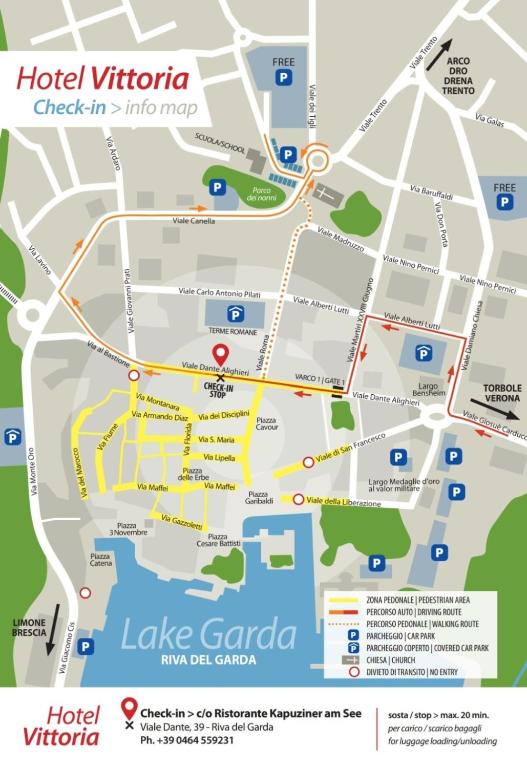 a map of the hotel vittoria and its attractions at Hotel Vittoria in Riva del Garda
