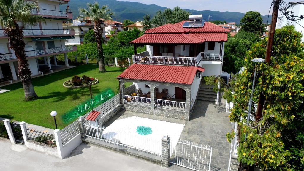 an aerial view of a house with a swimming pool at VILLA KONSTADINE in Asprovalta