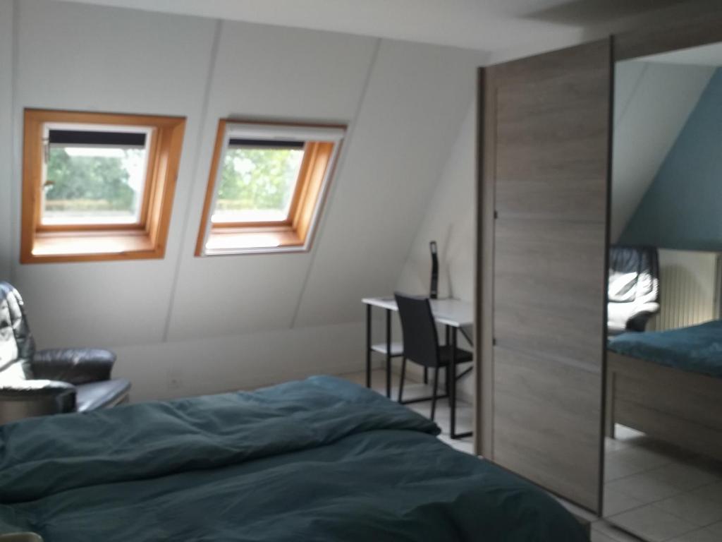 ヘーレンタルスにあるlogies 'Raapbreuk'のベッドルーム1室(ベッド1台、デスク、窓付)