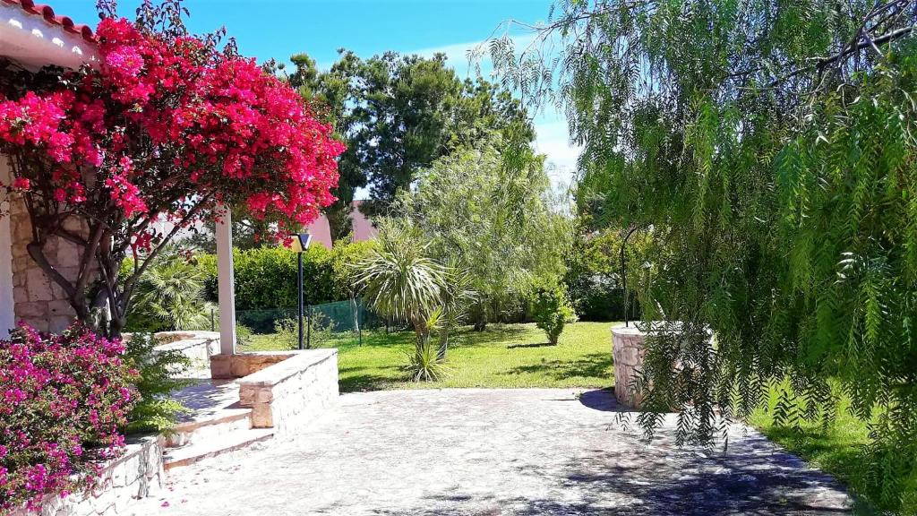 a garden with pink flowers on a building at BouganVilla in Polignano a Mare