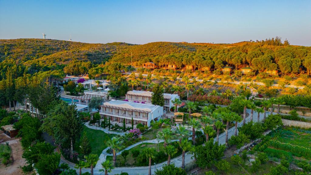 an aerial view of the gardens at the resort at Kairos Valley Health & Nature Resort in Datca