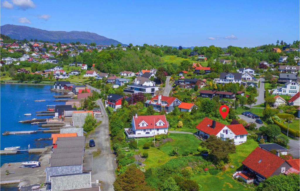 an aerial view of a town next to a river at Awesome Home In Stord With Wifi And 4 Bedrooms in Stord