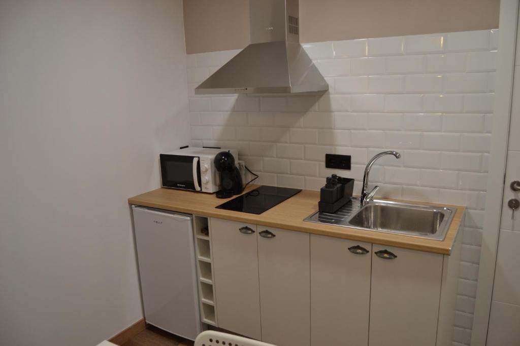 a small kitchen with a sink and a microwave at Inmoinsuas Calle Greco 8 in Sarria