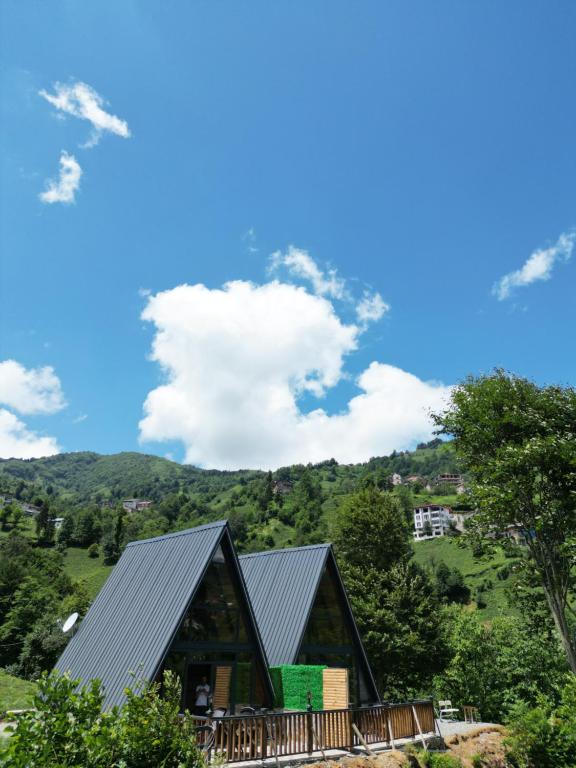 a house with a metal roof on a hill at LUSER BUNGALOW in Ardeşen