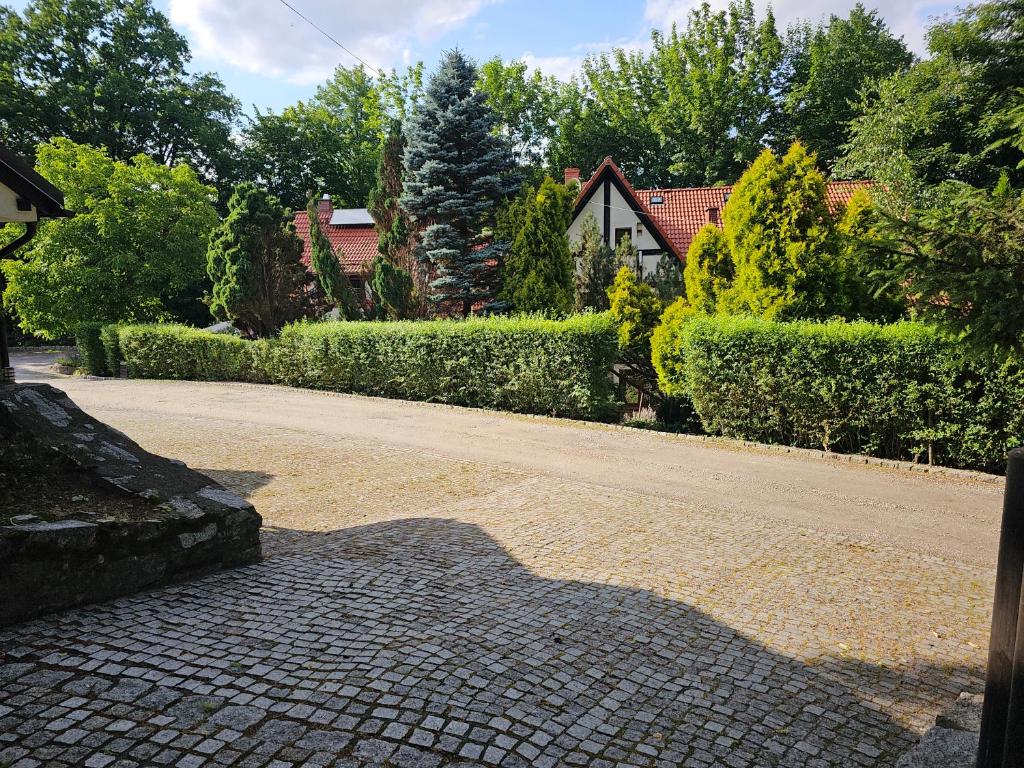 a shadow of a person on a brick road at Chata nad Sztolnią in Bystrzyca Górna