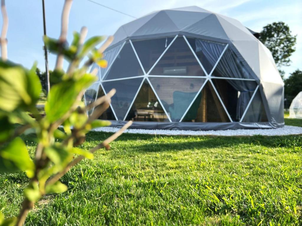 a dome house in a field of grass at Osada przy Szlaku Glamping Ojców in Wola Kalinowska