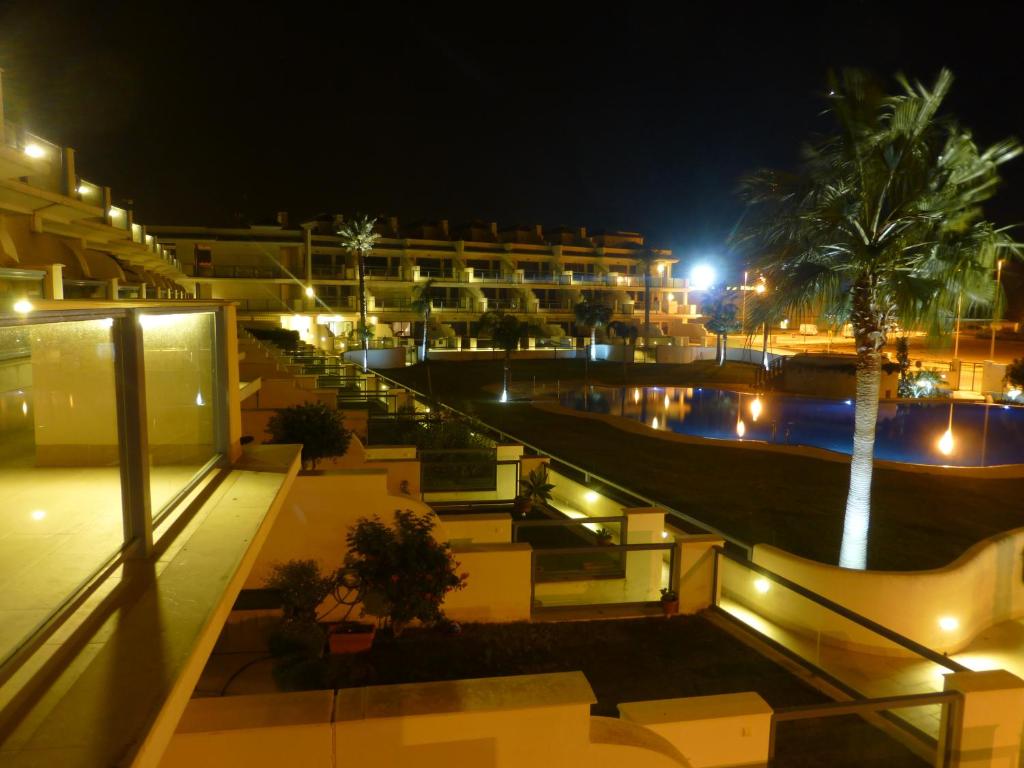 a view of a hotel at night at Casa Valdevaqueros in Tarifa