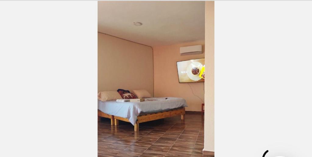 1 dormitorio con 1 cama y una pintura en la pared en Casa del tío armando, en Coatzacoalcos