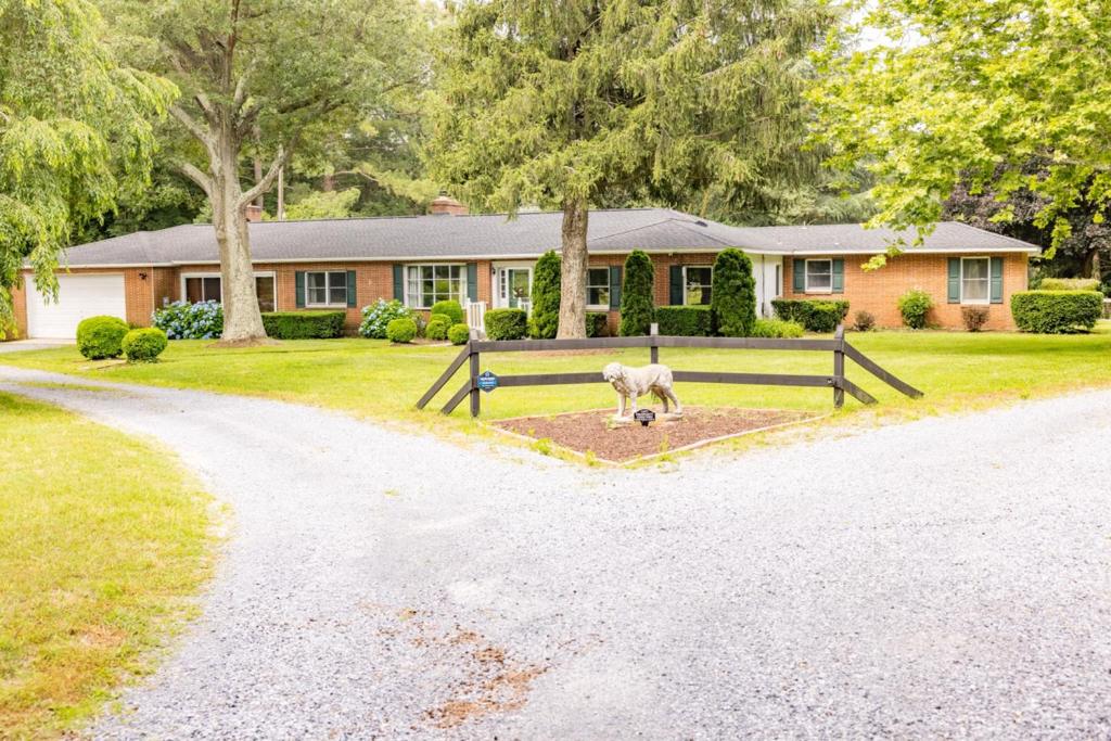 une maison avec un cheval debout en face d'une allée dans l'établissement Hinterland House, 