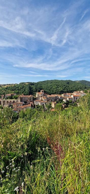 a group of buildings in a field of grass at La maison du vigneron in Auzon