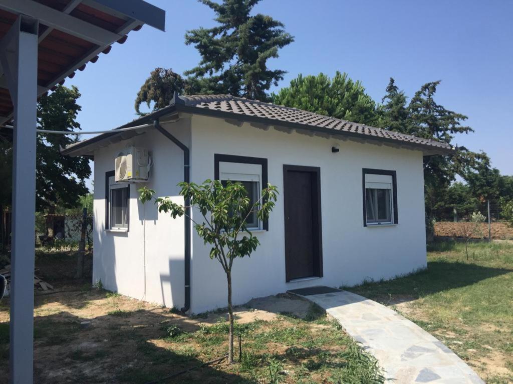 una pequeña casa blanca con un árbol delante en NA House 2, en Nea Kalikratia