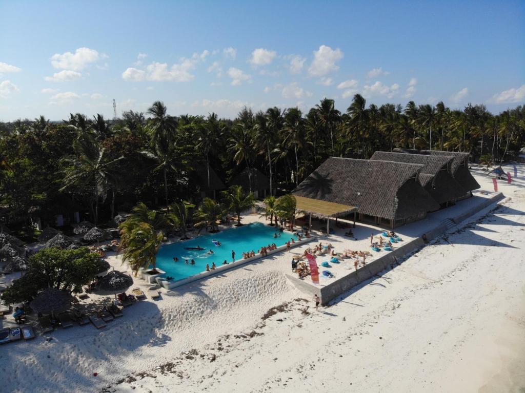 an aerial view of a resort on the beach at NDAME Paje Hotel in Paje