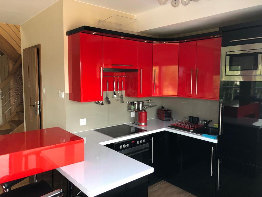 Kuchyň nebo kuchyňský kout v ubytování Apartamentowiec Amon przy plaży 16 i 19
