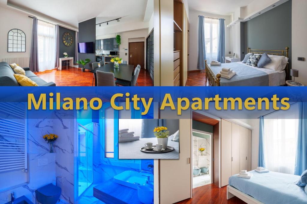 a collage of photos of a living room and a villa city apartments at Milano City Apartments-Porta Venezia-Luxury Apartment in Milan