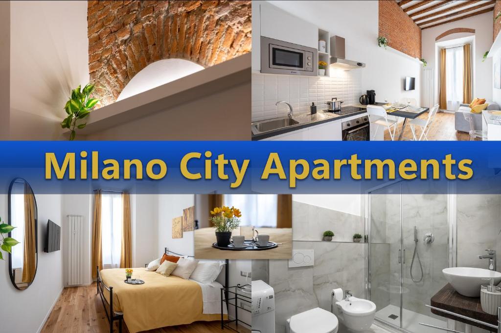 uma colagem de fotos de um apartamento milano em Milano City Apartments - Duomo Brera - Elegant Suite in Design District em Milão