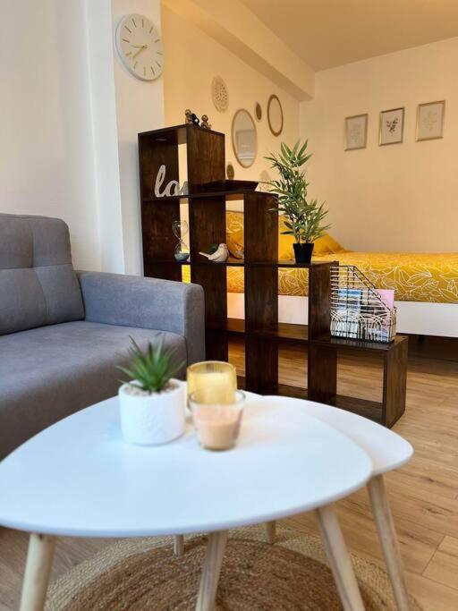 a living room with a couch and a table at Appartement neuf entièrement équipé proche centre in Amiens