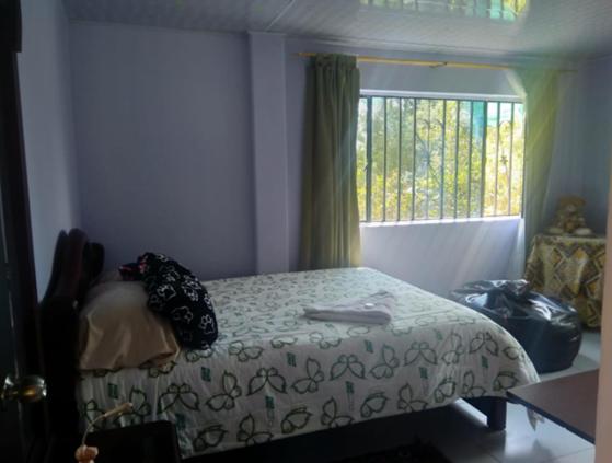 een slaapkamer met een bed en een raam bij Hospedaje Roca Firme in Choachí