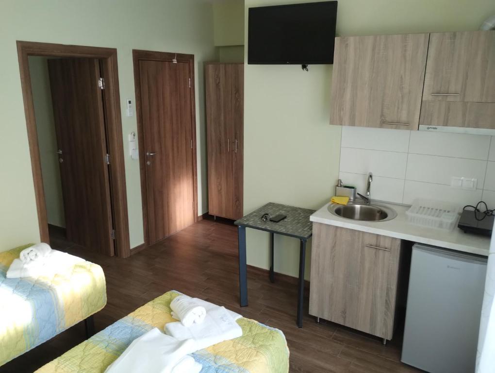 Kuchyň nebo kuchyňský kout v ubytování Villa Olympia
