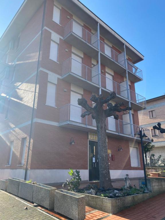 un edificio con un árbol delante de él en Hotel Ferrara, en Chianciano Terme