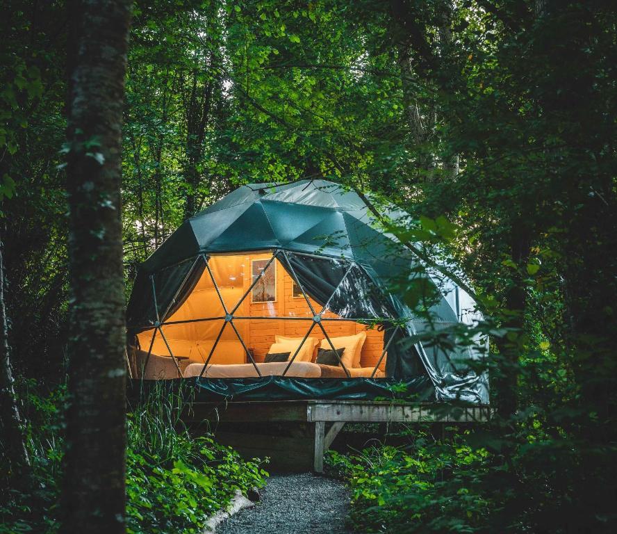 uma tenda no meio de uma floresta em Les géodes du Domaine Jean Got, proche de Saint Emilion em Lugaignac