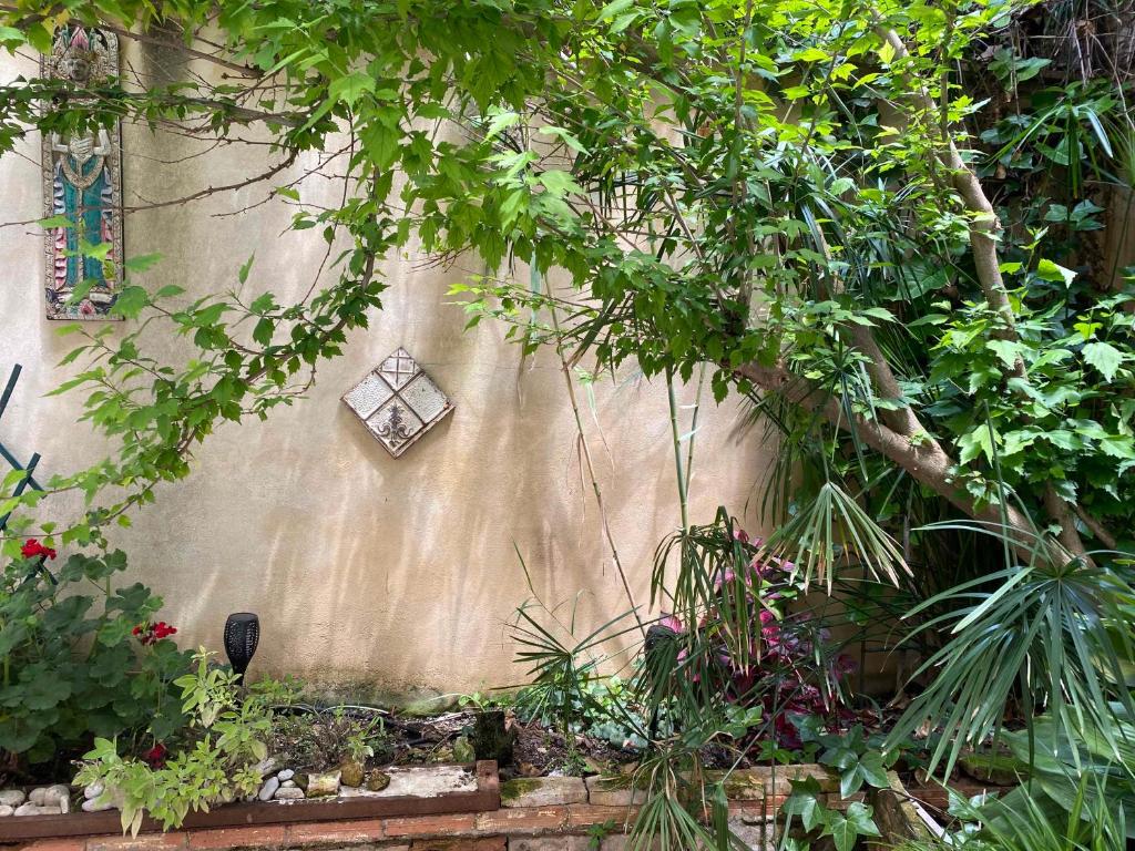 a wall with a window in a garden with plants at Number 30 in Ontinyent