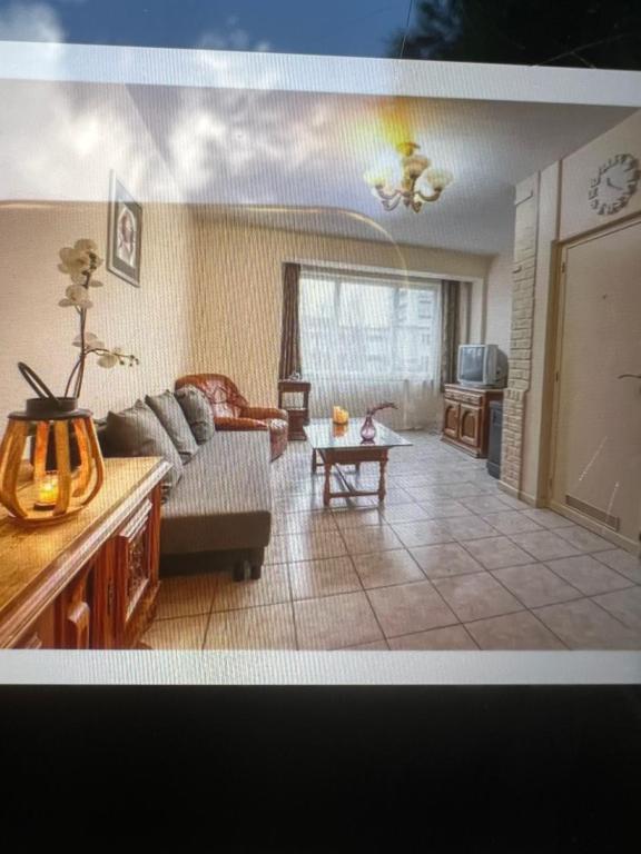 - un salon avec un canapé et une table dans l'établissement Appartements Brussels, à Bruxelles