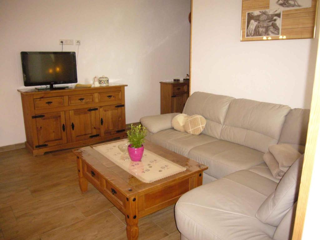 uma sala de estar com um sofá e uma mesa de centro em Apartments in Lübben Spreewald 26522 em Steinkirchen