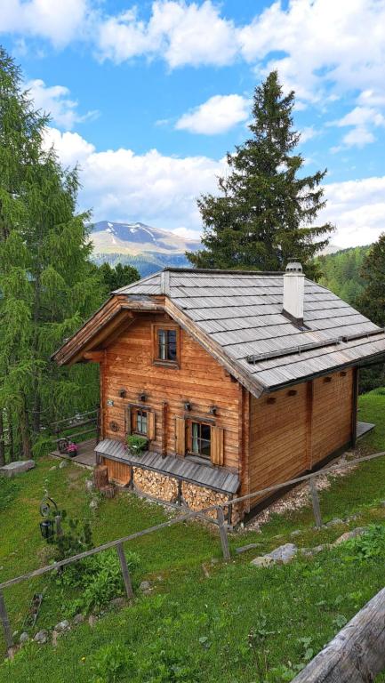 a log cabin in the middle of a field at Chalet Bergliebe Turrach in Turracher Hohe
