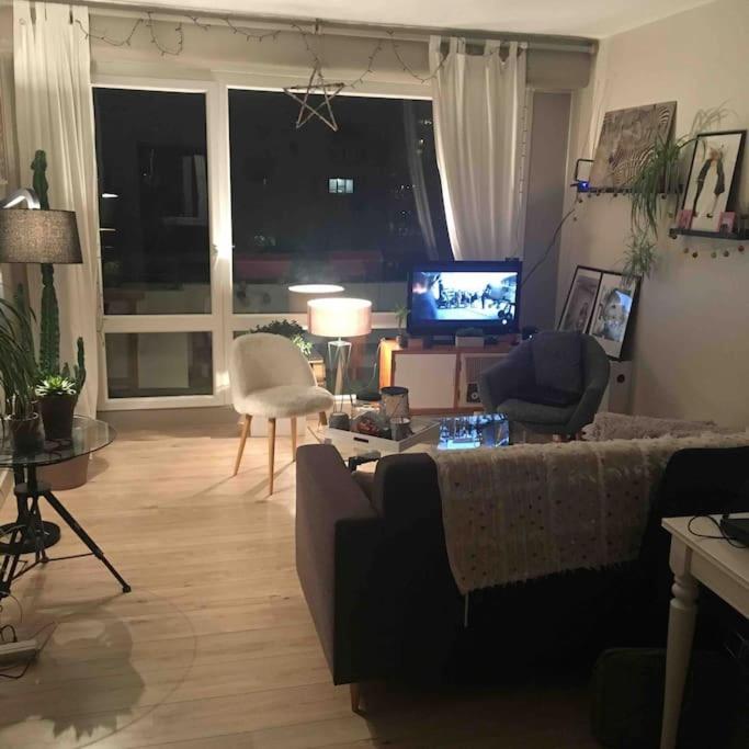 un salon avec un canapé et une télévision dans l'établissement Bord de Loire - Île de Nantes (parking inclus), à Nantes