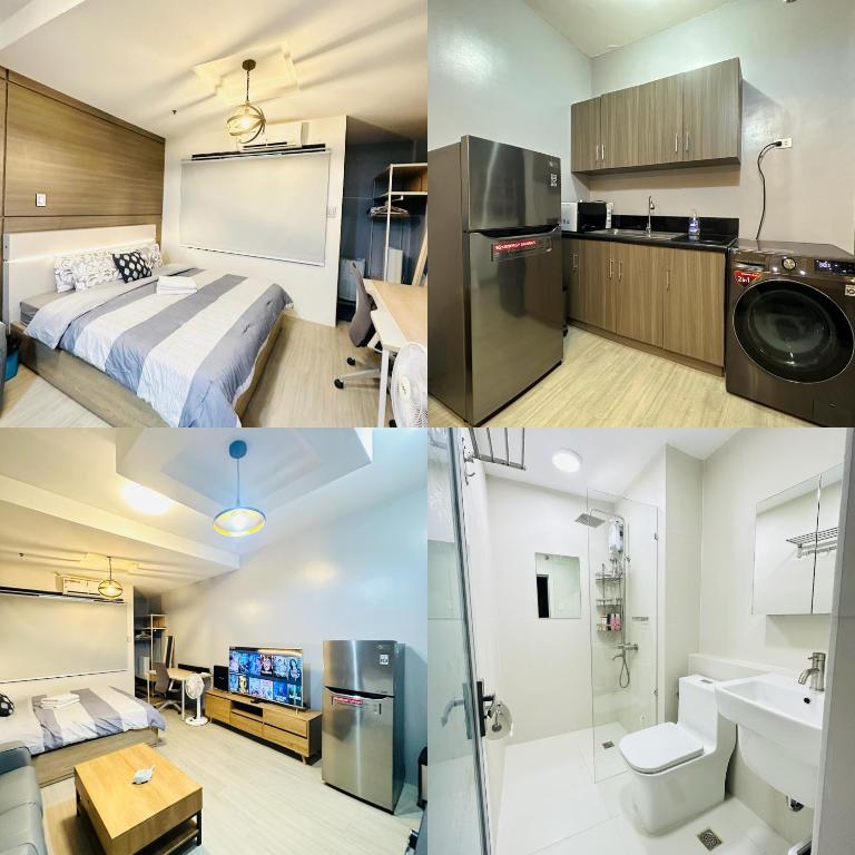 a collage of photos of a hotel room at Malate Bayview Mansion Seaview and City View in Manila