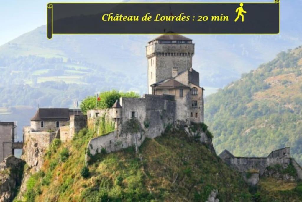 a castle on a hill with a person walking on it at LE MEDITERRANEEN *T2 (40m²) *WIFI*PARKING PRIVE* in Lourdes