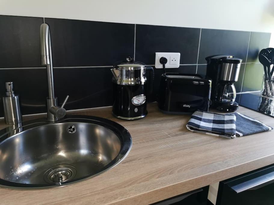 a kitchen counter top with a sink and a kitchen appliance at LE MEDITERRANEEN *T2 (40m²) *WIFI*PARKING PRIVE* in Lourdes