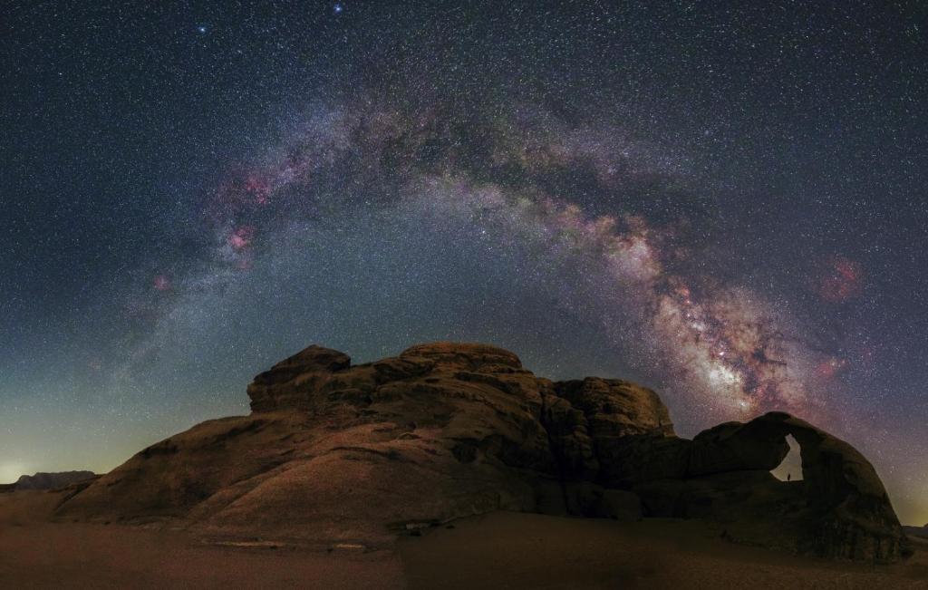 a starry night in the desert with the milky way at The life on Mars wadi rum in Wadi Rum