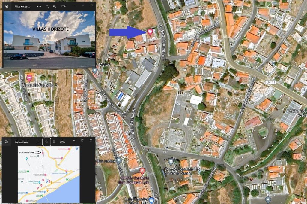 un mapa de una ciudad con una captura de pantalla de un teléfono móvil en Villas Horizonte Capazi, en Porto Santo