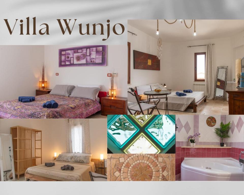 un collage de photos d'une chambre d'hôtel dans l'établissement Villa Wunjo IUN R3267, à La Maddalena