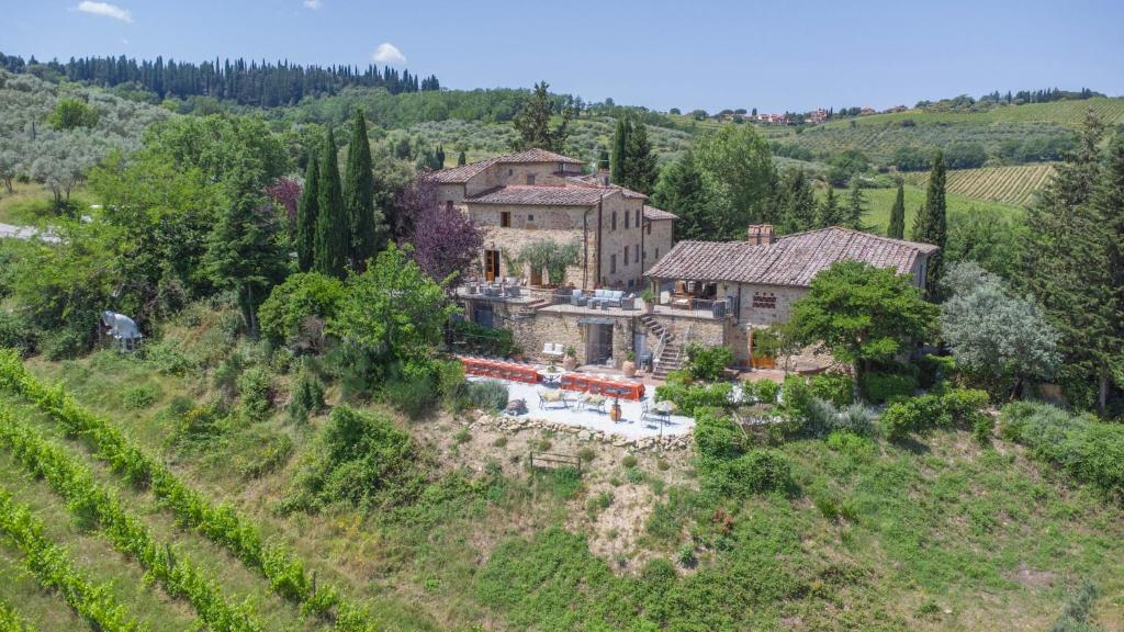 an aerial view of a house on a hill at Il Casello Country House in Greve in Chianti