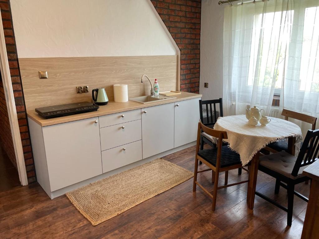 Kuchyň nebo kuchyňský kout v ubytování Apartamenty Dorotowo