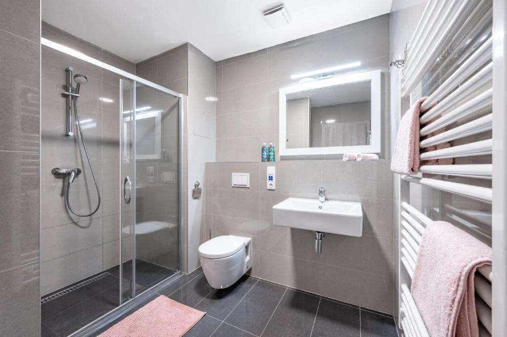 Koupelna v ubytování Horní Mísečky - I3 Pohodlný a teplý apartmán u sjezdovky