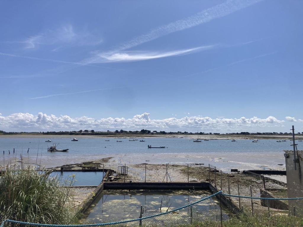 a large body of water with boats in it at Parenthese relaxante les pieds dans l eau in Le Tour-du-Parc