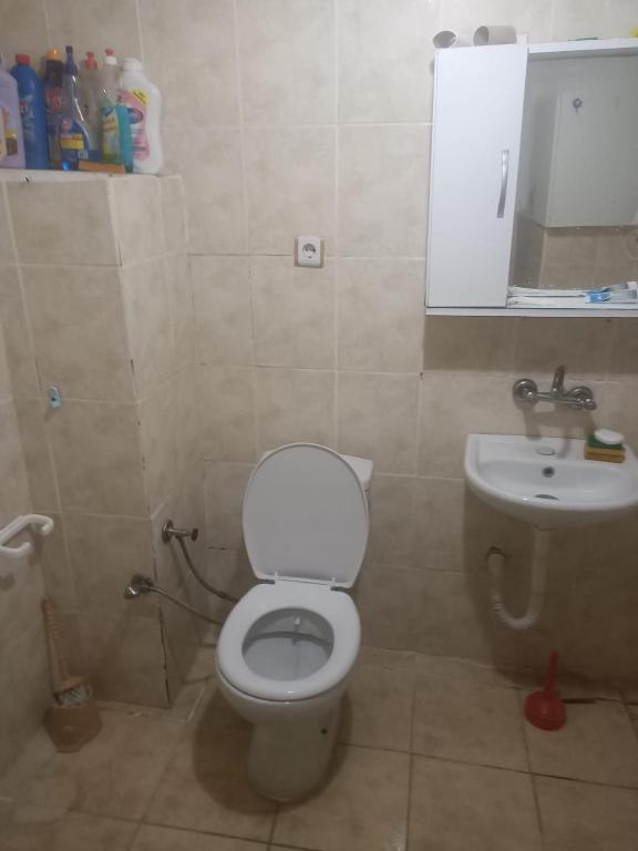 a bathroom with a toilet and a sink at Daire in Kuşadası