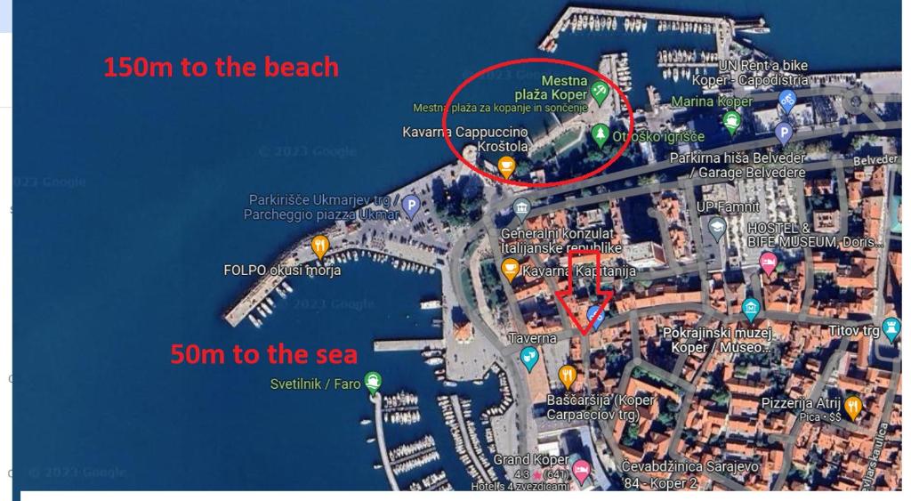 a map of the beach and sun to the sea at Koper step to the sea in Koper
