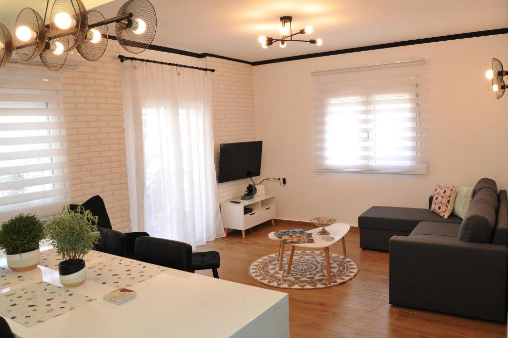 Televízia a/alebo spoločenská miestnosť v ubytovaní Vintage apartment Helios