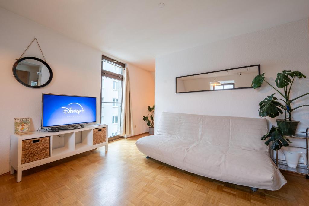TV a/nebo společenská místnost v ubytování Apartment im Historischen Altbau am Marktplatz - Disney+, 300mb/s Internet