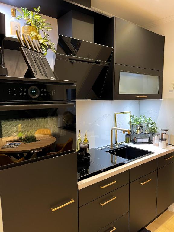 Kuchyň nebo kuchyňský kout v ubytování Ferienwohnung Domizil am Delft II Emden