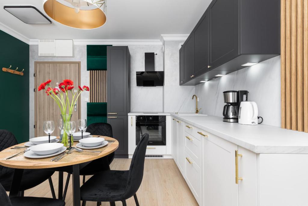Kuchyňa alebo kuchynka v ubytovaní Green Square Apartments Świnoujście by Noclegi Renters