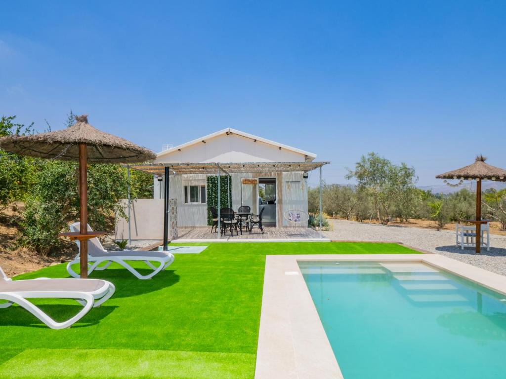 eine Villa mit einem Pool und Gras in der Unterkunft Cubo's Greenlife Loft Total Privacy Pool in Alhaurín el Grande