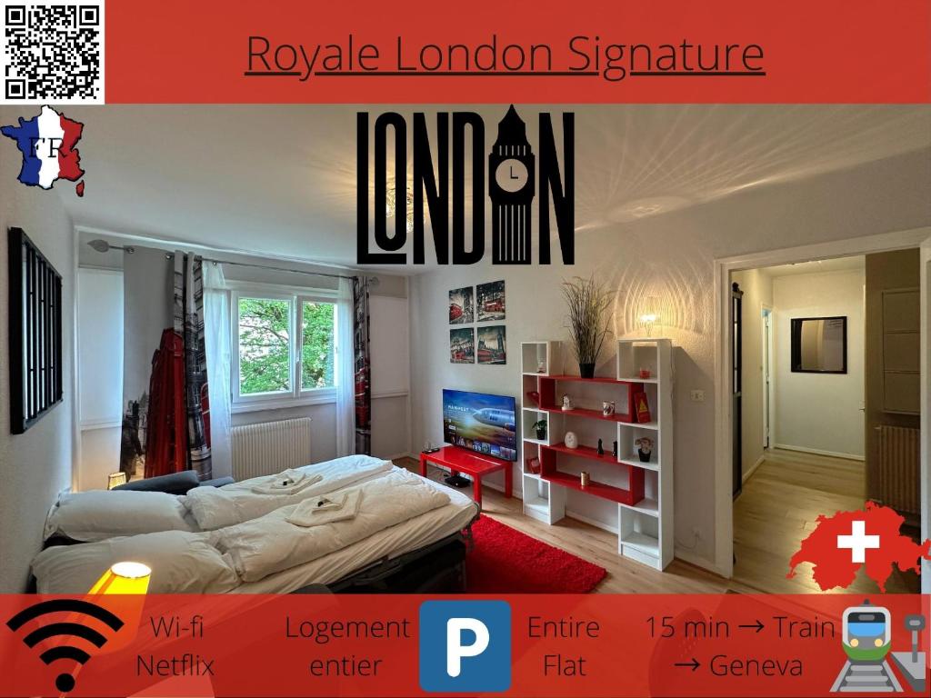 sypialnia z dużym łóżkiem i pokój z: w obiekcie Royale London Signature * * * * * w mieście Annemasse